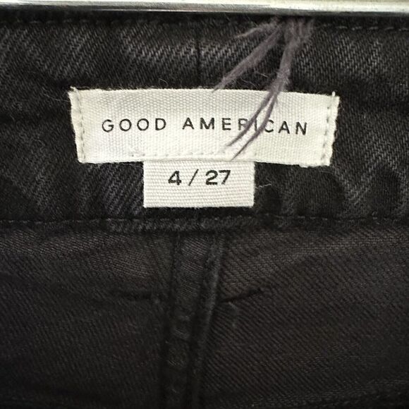 NWT Good American Distressed Raw Hem Straight Leg Nico Jeans Women's Black 4/27 - Picture 7 of 8